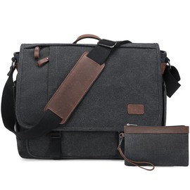 Nerlion Messenger Bag for Men 17-17.3 Inch Laptop Bag Canvas Water-resistant Computer Bag Shoulder Bag Work Briefcase Bookbag for College - Color: black