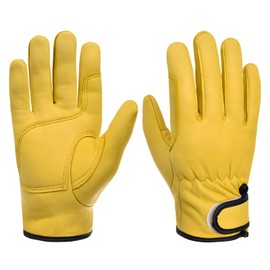aifitbre Leather Work Gloves for Men & Women, Cowhide Gardening Gloves Mechanic Gloves, Extra Soft and Hands Protection, Cut Resistant Work Gloves for Gardening Carpentry Handling, Yellow, L