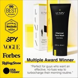 Lumin Charcoal Face Wash for Men Skincare - Daily Detox, Hydrating Face Cleanser, Removes Impurities, Exfoliates, Unclogs Pores, Controls Oil, Soothes Irritation, All Skin Types, 1 Pack