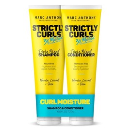 Marc Anthony Strictly Curls 3x Champú y acondicionador humectante profundo para definir rizos y antiencrespamiento - Manteca de karité, aceite de marula, aloe y aceite de coco - Color sin sulfato seg