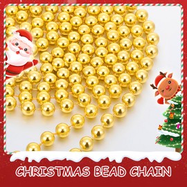 Briwooody 2 Pcs 18ft Christmas Bead Chain 1/2" in Diameter Christmas Tree Bead Craft String Pearls for Beaded Curtains, Wedding Party Decorations, DIY Christmas Tree Ornaments (Gold)
