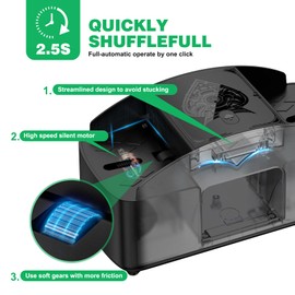 One Key Start Automatic Electric Card Shuffler for 1 - 2 Deck Playing Cards, Family Game Night or Casino Poker Card Machine for Blackjack UNO Skip Bo Canasta Phase 10 etc Cards, Battery&USB-C Powered
