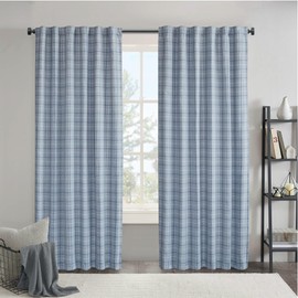Madison Park Window Curtain for Living Room Thermal Insulated Fleece Lining, Cabin Plaid Curtain Room Darkening Window Drapes Bedroom, Anaheim, 1-Single Panel Pack, 50" x 84" Rod Pocket, Denim Blue