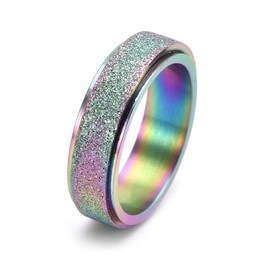 Spinner Rings for Women Men Stainless Steel Worry Thumb Fidget Band Ring for Anxiety Start Relieving Wedding Promise Rings (Colorful, 8)