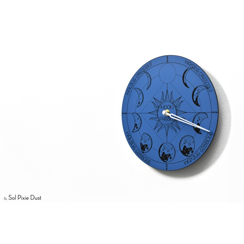 Moon Phase Wall Clock - Lunar Cycle - Round Blue