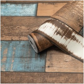 Theper Blue Brown Wood Wallpaper Vintage 17.7"×78.8"Wood Grain Contact Paper Peel and Stick Wallpaper Self Adhesive Removable Wallpaper Wood Contact Paper for Cabinets Furniture Vinyl Waterproof Film