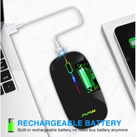 Wireless Bluetooth Mouse Slim Mouse USB Portable 2.4G LED Mouse with Two Modes (Bluetooth 5.0 and Wireless 2.4G) for Laptop PC Mac OS Android Windows (Black)