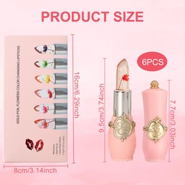 Crystal Clear Flower Jelly Lippenstift Set, 6-teilig Magic Farbwechsel Temperatur Transparente Kristall Lippenbalsam, Langanhaltender Lipgloss, Temperatur-sensitiv, Transparent-Kristall-Glanz!