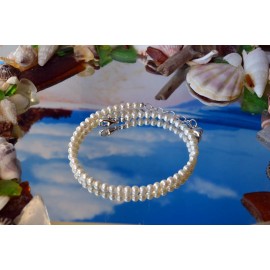 Shells by Patty White Freshwater Pearl & .925 Sterling Silver 8 to 9 Inch Bracelet + Heart Charm