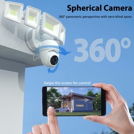 iMaihom Floodlight Camera Outdoor Wired, 2K QHD Security Cam with Motion-Activated 5 Heads Light, 5500LM Brightness, Built-in Siren, Color Night Vision, 2-Way Audio, Cloud/SD Storage, White