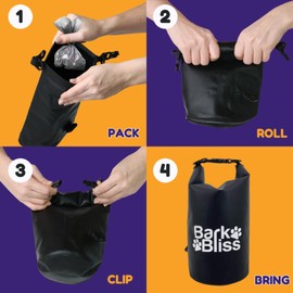 BarkBliss Reusable Odor Proof Waste Bag, Dog Poop Holder, Used Dog Poop Bag Holder for Walks, Used Poop Bag Holders for Leashes, Water Resistant Wag Bags for Backpacking, Dog Hiking Bag, Black, 2L