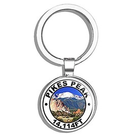 HJ Media Round Pikes Peak 1,11 ft (rv Travel Hike Climb mt co) Metal Round Metal Key Chain Keychain Ring