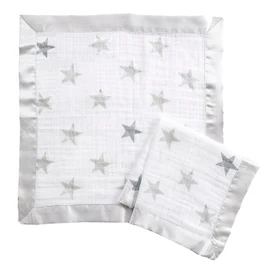 aden + anais essentials Issie Security Blanket, Super Soft 100% Cotton Muslin, Satin Trim, 2 pack, dusty
