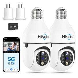 Hiseeu Light Bulb Security Camera Wireless WiFi 5G&2.4GHz,10X Zoom Dual Lens PTZ Light Socket Security Camera, 2-Way-Audio, Auto Tracking & Alarm, 3MP Color Night Vision, 64GB SD Card