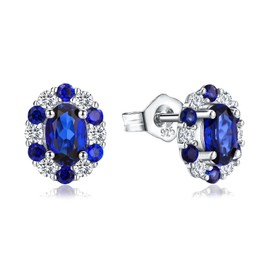 Blue Stone Earrings for Women S925 Stamped Post Sterling Silver Oval Stud Earrings September Birthstone Jewelry Minimalist Sapphire Earrings