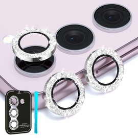 imluckies Camera Lens Protector for Sansung Galaxy S24 / S23 / S23 Plus, Bling Aluminum Alloy Ring & HD Tempered Glass, 9H Hardness Anti-Scratch Back Screen Camera Cover [NOT for S24+], Glitter Sliver