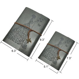 Butterfly PU Leather Refillable Journal Notebook Blank Pages Premium Retro Spiral Classic Binder Vintage Travelers Diary Art Sketchbook for Women Men Girls and Boys(Grey-A6)