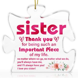 Thank You Sister Gifts, Friendship Gifts for Women, Christmas Birthday Gifts for Sister Soul Sister Friend, Sister Puzzle Shaped Acrylic Ornament Keepsake