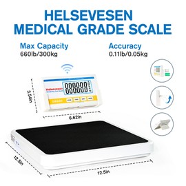 Helsevesen Medical Scale, Wireless Display 660 lb Bariatric Body Weight Scale, Physician Scale with 12.5" x 12.9" Platform, Remote Display Scale, Wrestling Scale, Floor Scale, Gym Scale