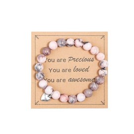 Inspirational Gifts for Women, Heart Charm Pink Elastic Beads Relaxation Chakra Bracelet Gifts Positive Affirmations Graduation Get Well Soon Gifts Birthday Christmas Mothers day Valentines for Her,