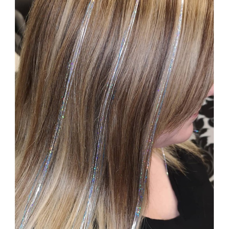 47 Inch Hair Tinsel 220 Silver Sparkling Highlights Synthetic Hair