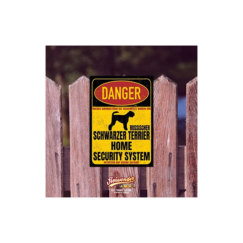 Russian Black Terrier Sign Danger Security System Door Sign Dog