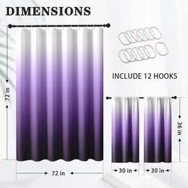 Culudea Lavender Purple Ombre Waffle Textured Cloth Shower Curtain Set, Modern Gradient Bathroom Window Waterproof Shower Curtains for Bathroom Decor