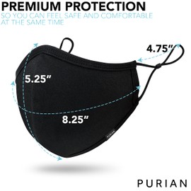 PURIAN Scented Face Mask with with Filter Pocket, PM2.5 Filters and Aroma Discs, Reusable with Adjustable Ear Straps, Lightweight Premium Cotton Fabric, Fits Adults| Black | 1 Pack