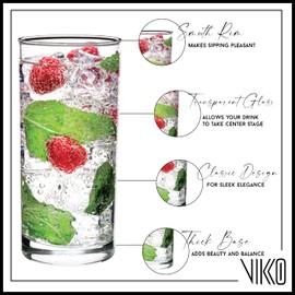 Vikko Water Glasses, Set of 4 Drinking Glasses, Thick and Durable Tumbler, 12.25 Ounce Tall Kitchen Glasses, Dishwasher Safe Highball Glass Tumbler, Heavy Duty Cups