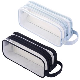 MLPKOI 2 PCS Clear Pencil Case for Exams, Transparent Pencil Case Large Capacity Pen Bag with Compartments Zipper for Student School College Office