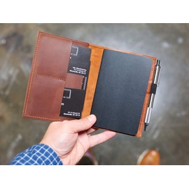 Leather Journal Case with Pockets and Pen Holder Refillable Moleskine Cahier Notebook 3.5"x5.5" with Lined Paper Crazy Horse Leather of Natural Color (Natural)