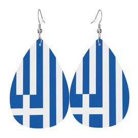 Greece Flag Leather Earrings Dangle Earrings Lightweight Teardrop Earrings for Women