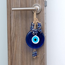 BCS Evil Eye Wall Decor 4'' Blue Glass Turkish Greek Nazar Amulet Good Luck & Protection Charm - Handmade Hanging Ornament for Home,Office, Garden, Door - Ojo Turco
