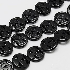 Synthetic Turquoise Beads, Jack-O'-Lantern Pumpkin, 15x3.5mm, 27 Beads/Strand, 15.35 Inches (Black)