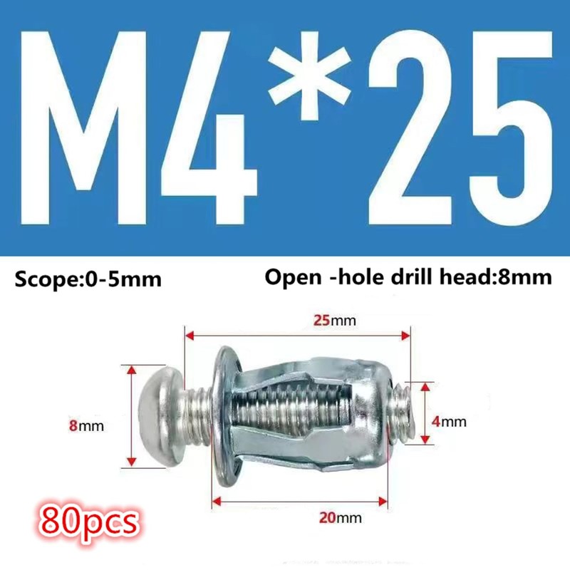 80pcs Petal Nuts with Expansion Screw, M4 x 25mm Dowels