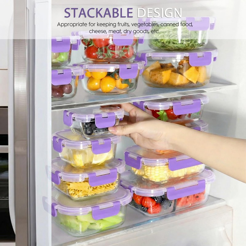 42pcs Glass Food Storage Containers with Lids Set, 21 Containers