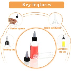 100 Pcs 2 oz Bottles Plastic Squeeze Condiment Travel Hair Oil Applicator Squirt Bottle Small Boston Dispensing Bottles with Twist Cap 5Pcs Funnel Liquid Mini Dressing Container Ketchup Paint ﻿