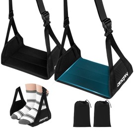 2-Pack Foot Hammock for Plane Travel, No Collapse Thickened Bamboo Airplane Foot Rest with Extended Adjustment Strap, Portable Desk Foot Hammock to Relax Your Feet, Foot Sling Travel Essentials(Black)