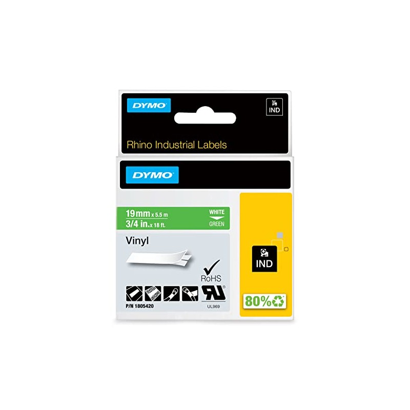 Dymo Rhino Industrial Labels Vinyl 19mm x 5.5m - White
