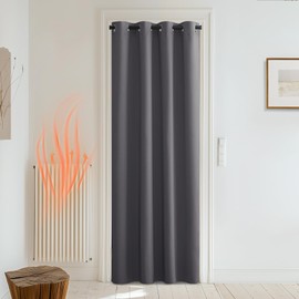 PONY DANCE Door Curtain Thermal - 1 Panel Blackout Curtains for Living Room Bedroom Kitchen Privacy Screen Heat Cold Insulated, 46 inch Width x 84 inch Drop, Grey