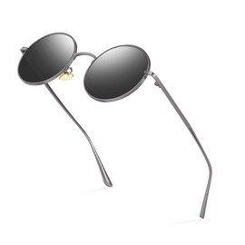 FEISEDY B1035 Men's Sunglasses, Small, Retro Round Glasses, Round Sunglasses, Women's, Classic, Blue Lens for Men, Black