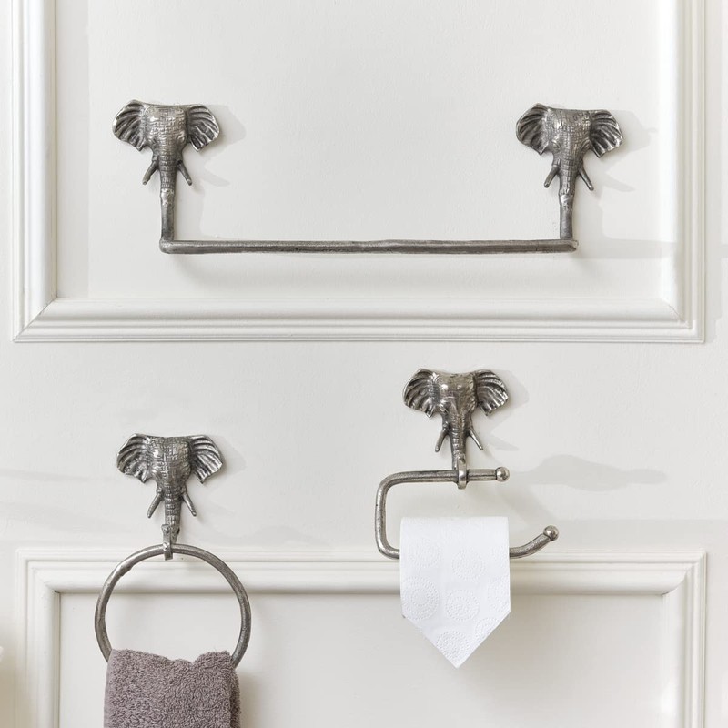 Melody Maison Metallic Silver Elephant Towel Ring, Metallic decor, Bathroom