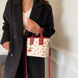 Rosesky Small Cute Shoulder Bag for Women Cherry Mini Tote Purses Coquette Aesthetic Crossbody Handbag with Cherry Charm