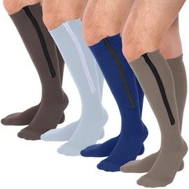 Tarpop 4 Pairs Men Zipper Compression Socks Colorful 20-30mmhg Compression Stockings with Zipper for Men Women Swelling Edema(L/XL,Maillard Color)