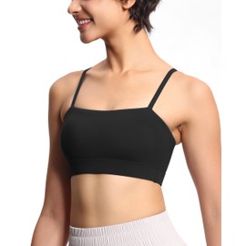 THE GYM PEOPLE Women's Adjustable Spaghetti Strap Sports Bras Wirefree Workout Tops with Removable Padded Black