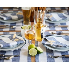 Solino Home Linen Stripe Table Runner 36 inch – 100% Pure Linen Navy and White Table Runner 14 x 36 Inch – Cabana Stripe Farmhouse Table Runner for Fall, Thanksgiving Decor