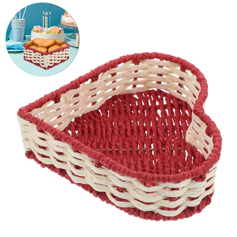SHOWERORO Valentine's Day Heart Basket Handmade Woven Storage Basket Imitation