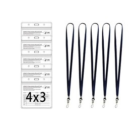 O&DS 5 Pack CDC Vaccine Card Holder Waterproof 4x3 with Zip Lock and lanyards - 4x3 Vaccination Card Protector Waterproof Badge Holder Perfect Fit Durable Water Proof