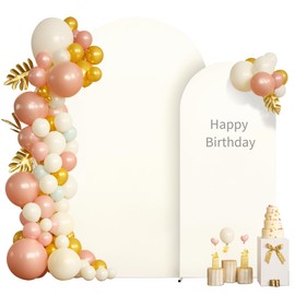 2 Set-7.2FT, 6FT Ivory Arch Backdrop Cover,Spandex Fitted Wedding Arch Stand Covers Round Top Chiara Arch Backdrop Stands Cover for Birthday Party Banquet Photo Background Decoration
