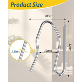 Caianwin Pack of 50 Curtain Hooks Stainless Steel Curtain Hooks Pin Hooks with Holder Box for Curtains and Curtain Rings